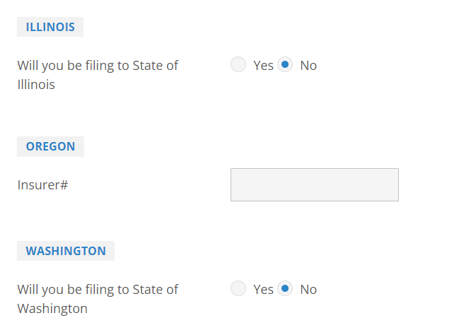Screenshot of NIC Insurance Filings Update Filing Company Other State Information.