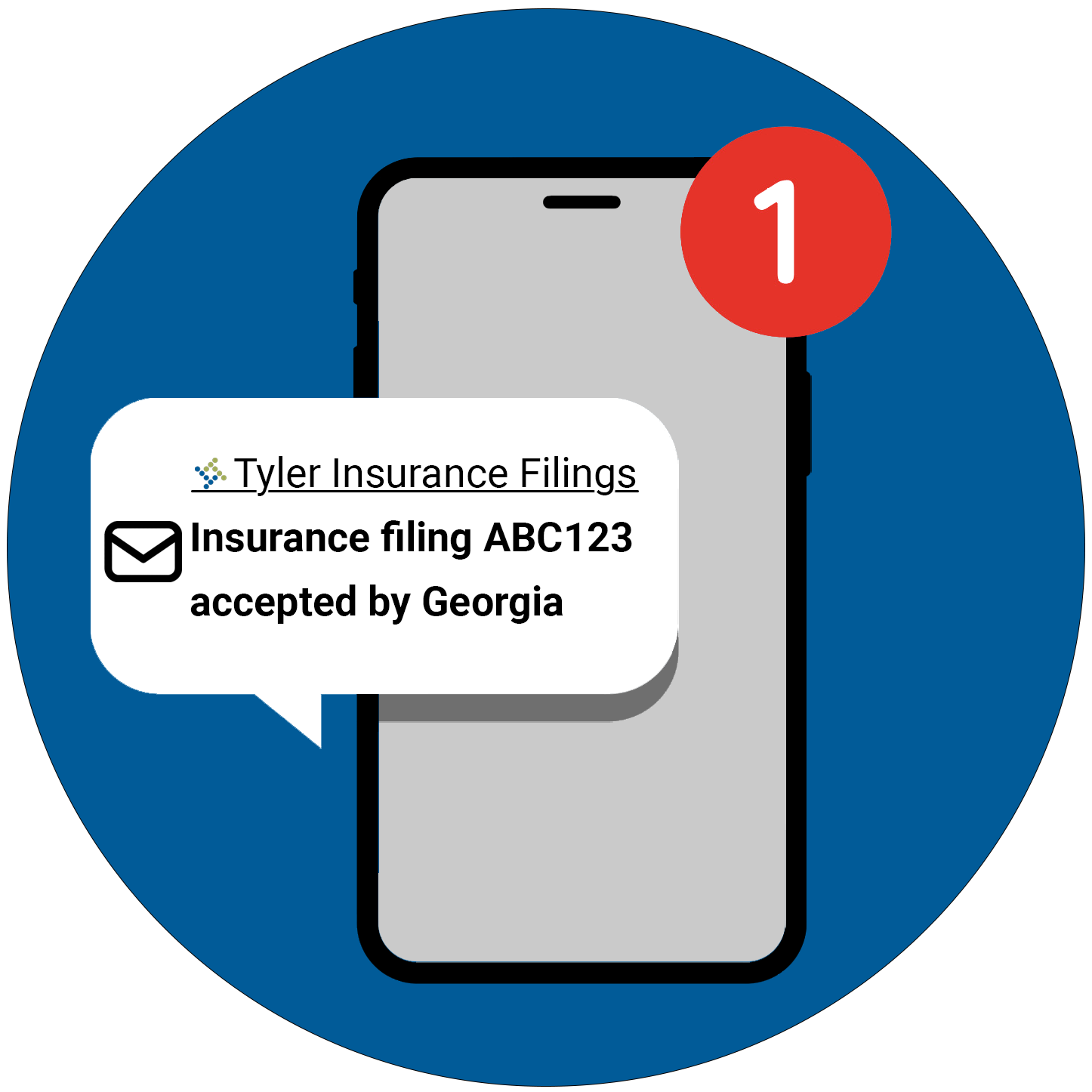 A cell phone receives instant filing status updates with Tyler Insurance Filings.