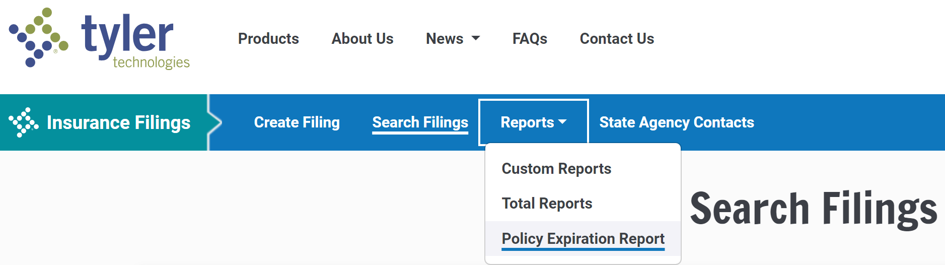 Once logged in, the Policy Expiration Report can be selected form the 'Reports' menu.