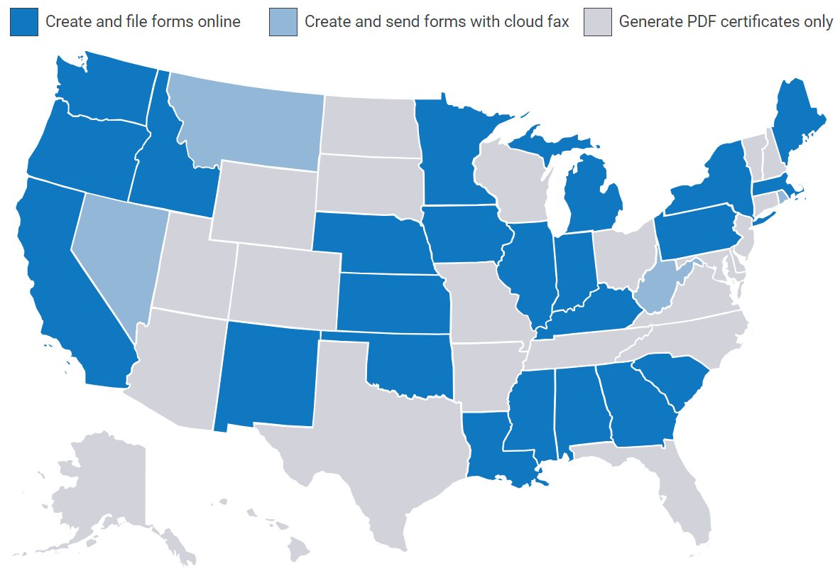 Cloud fax submission is now available for four states: Montana, Nevada, Rhode Island, and West Virginia.