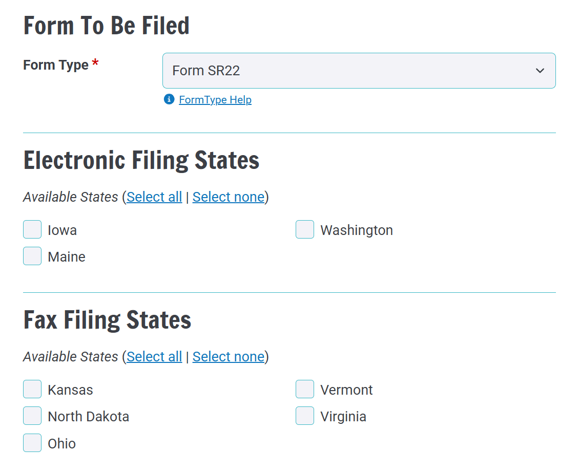 Cloud fax service now includes SR-22 and SR-26 filings to Kansas, North Dakota, Ohio, Virginia, and Vermont.
