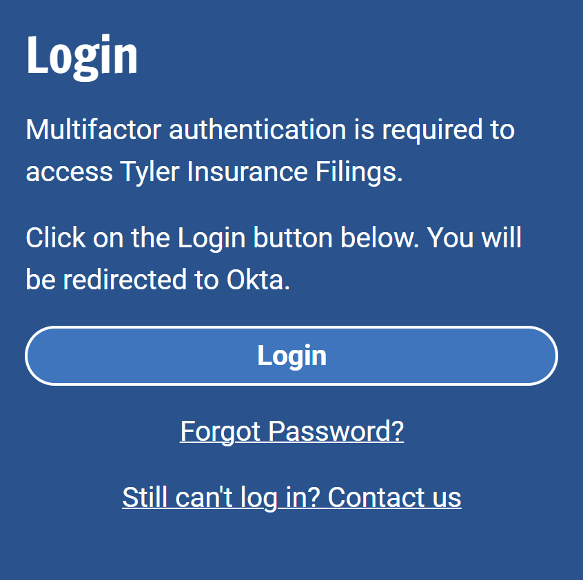 Updated login screen directs users to Okta and resets passwords