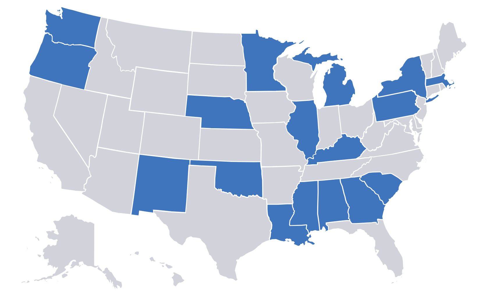 A map showing which states accept EH filings